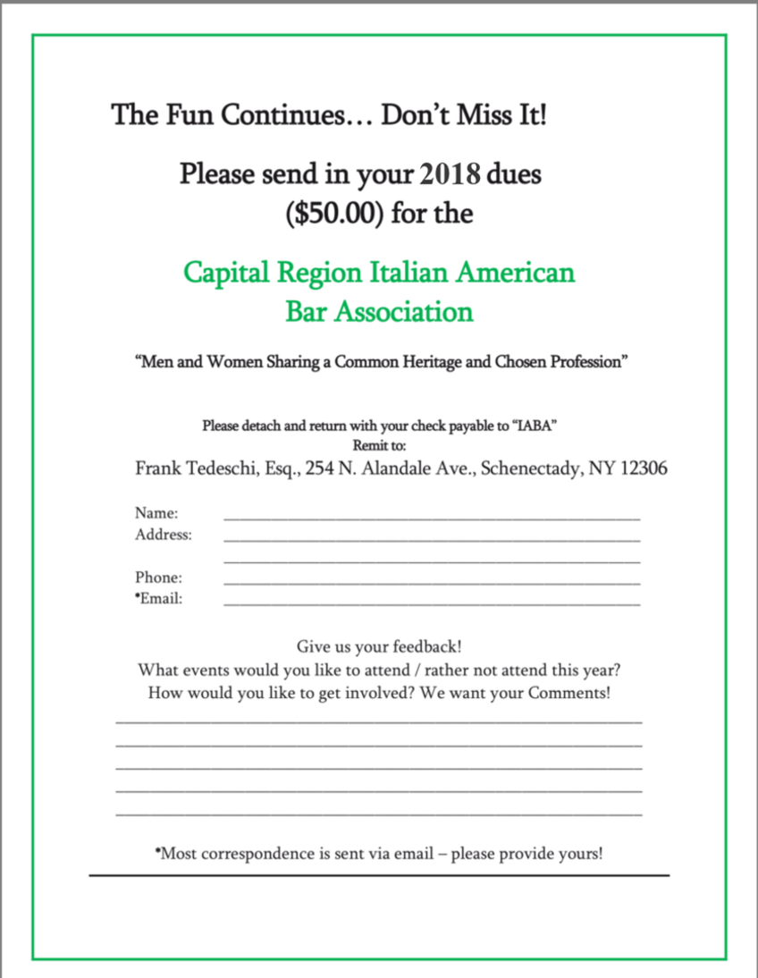 Capital Region Italian American Bar Association Membership
